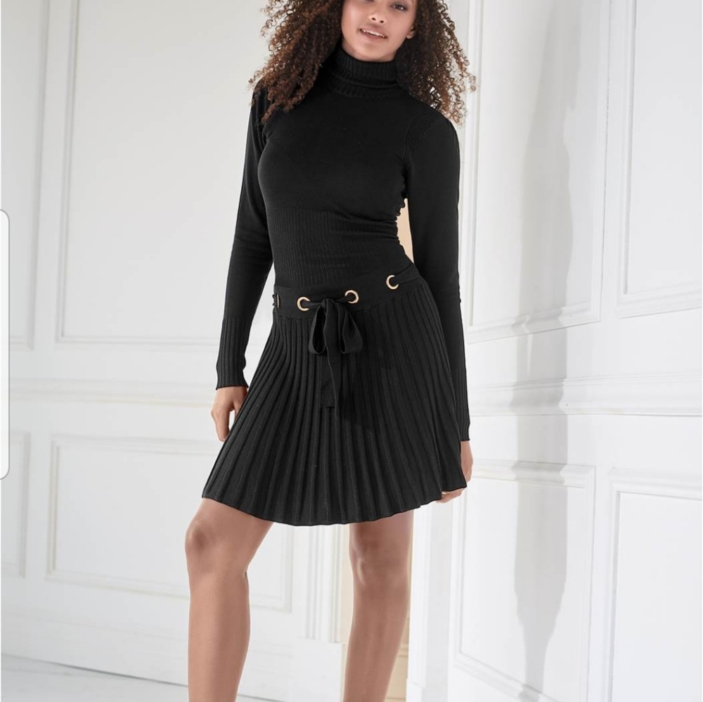 Venus - Black Pleated Sweater Dress - NWOT - Medium